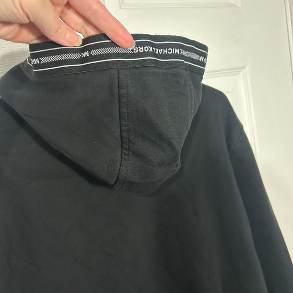 Michael Kors MK Men’s Large Black Hooded Sweatshirt Tape Logo Hoodie - Picture 11 of 13